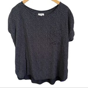 Croft & Barrow High-Low Navy-Polka Dotted With Front Pocket,Cap Sleeves Shirt L